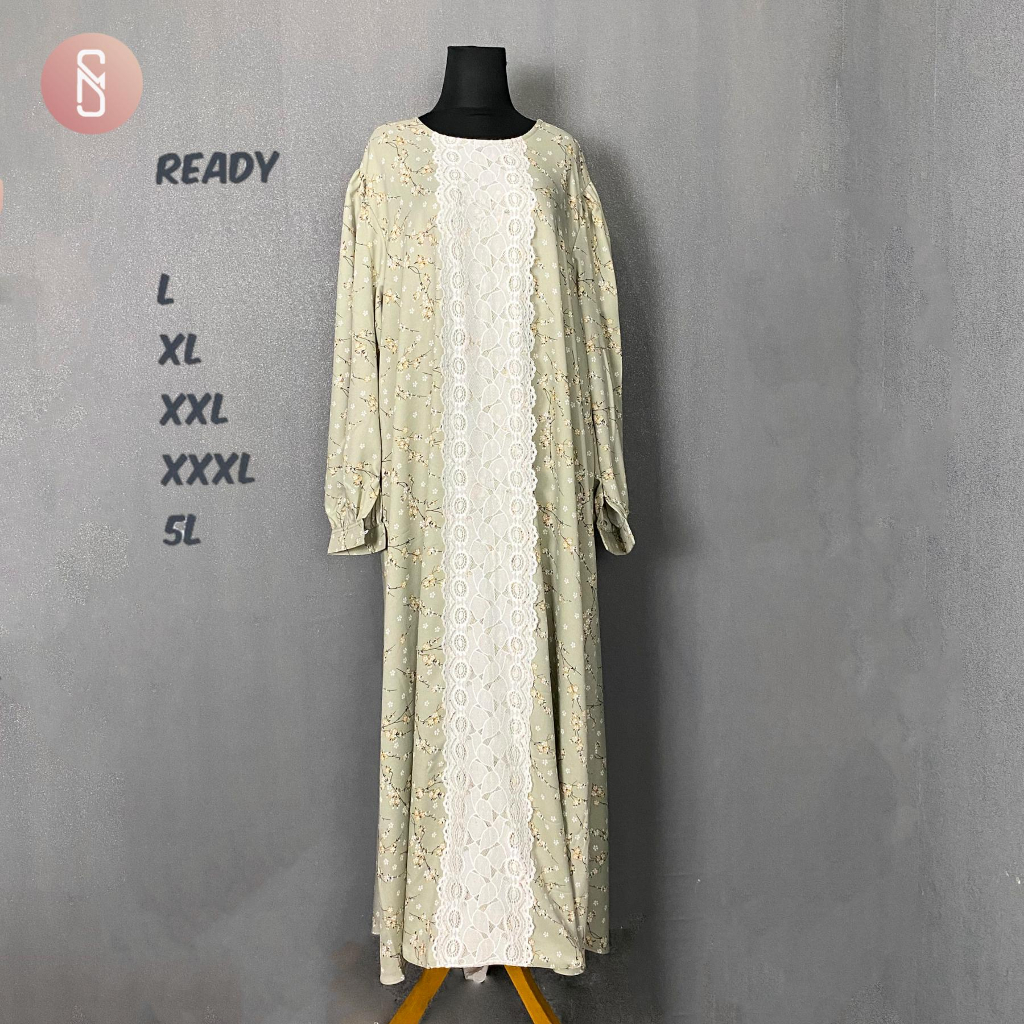 Myshawl Halima Gamis Brukat Crinkle Jumbo Big Size Uk M XL XXL XXXL 5L LD 94 100 110 120 130 140-Beige