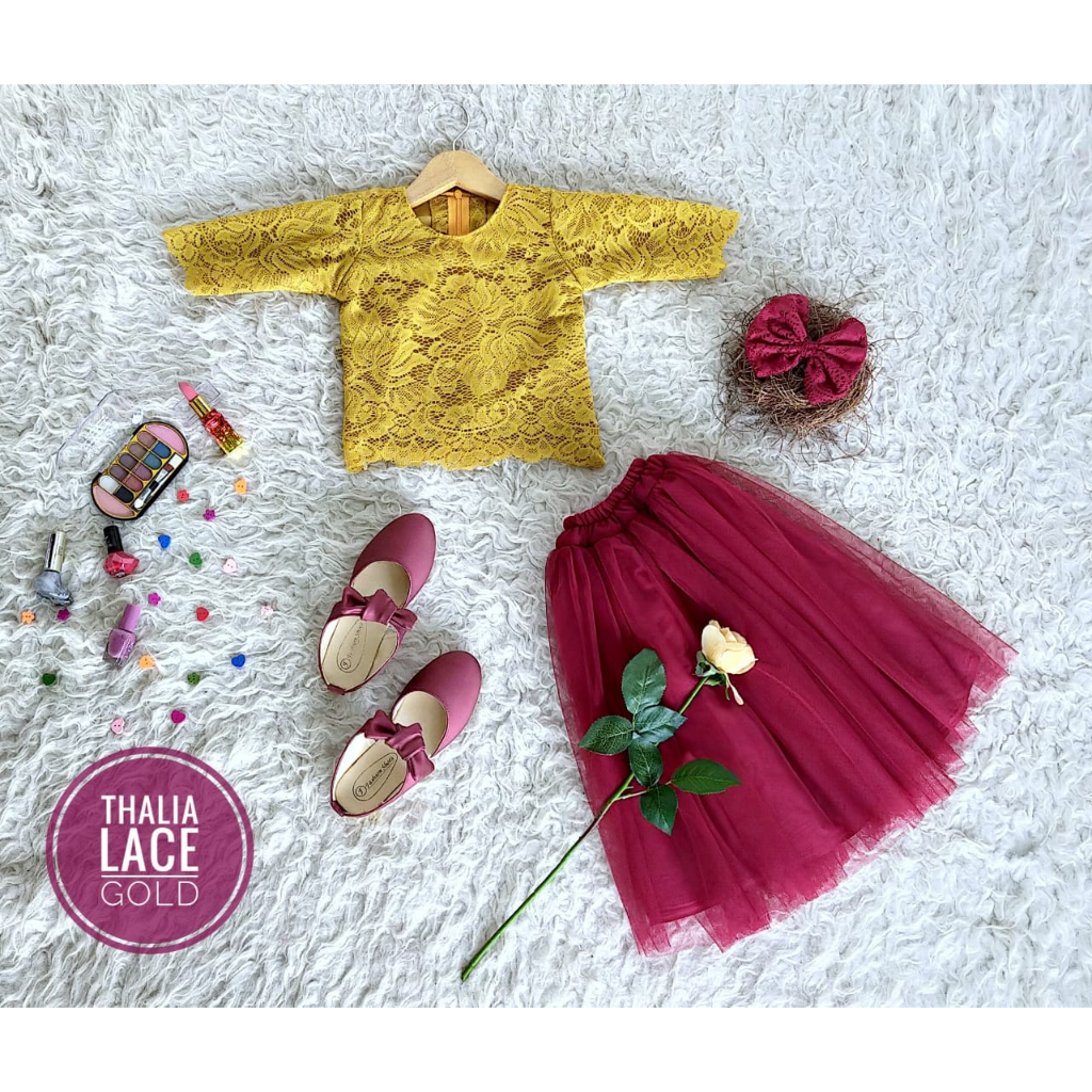 SETELAN THALIA LACE NEWBORN/SETELAN ANAK/GAUN ANAK/BAJU PHOTOSHOT/BAJU BAYI WARNA GOLD SIZE NEWBORN-