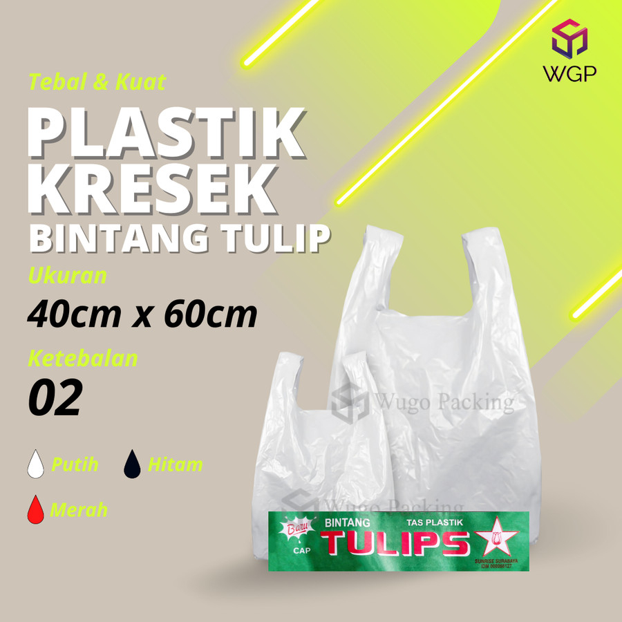 Kresek Tulip Putih Merah Hitam 40x60x02 Kantong Plastik isi 50