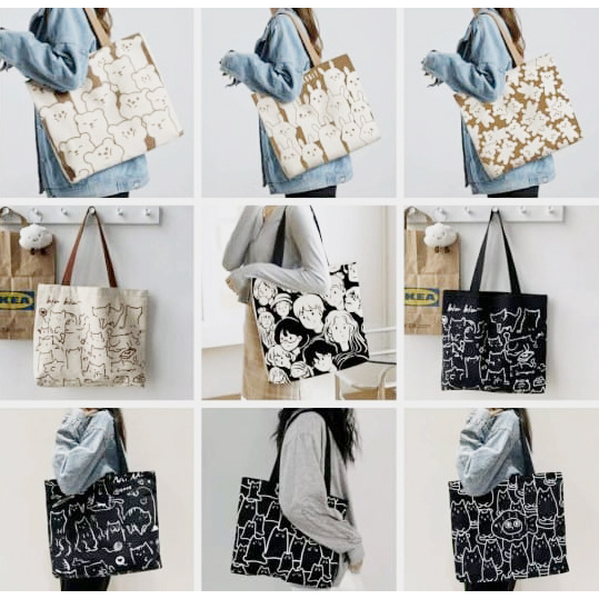 TOTEBAG BIG SABLON / TAS FASHION SEKOLAH KULIAH / TOTE BAG WANITA PRIA / SLINGBAG KANVAS / COD READY