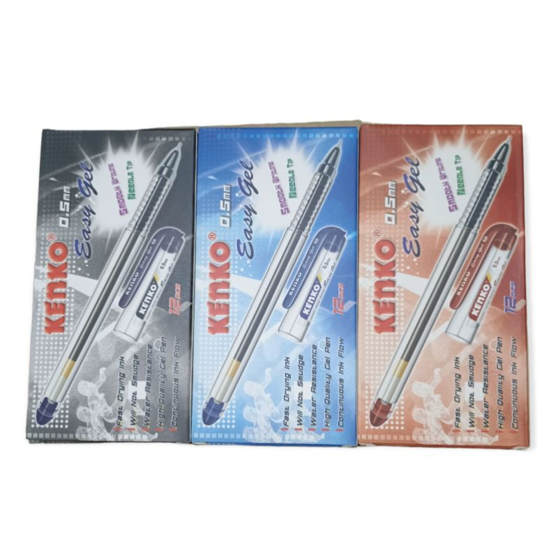 

PENA PULPEN KENKO GEL PEN EASY GEL 0.5MM HITAM / BIRU / MERAH PER LUSIN ISI 12PCS