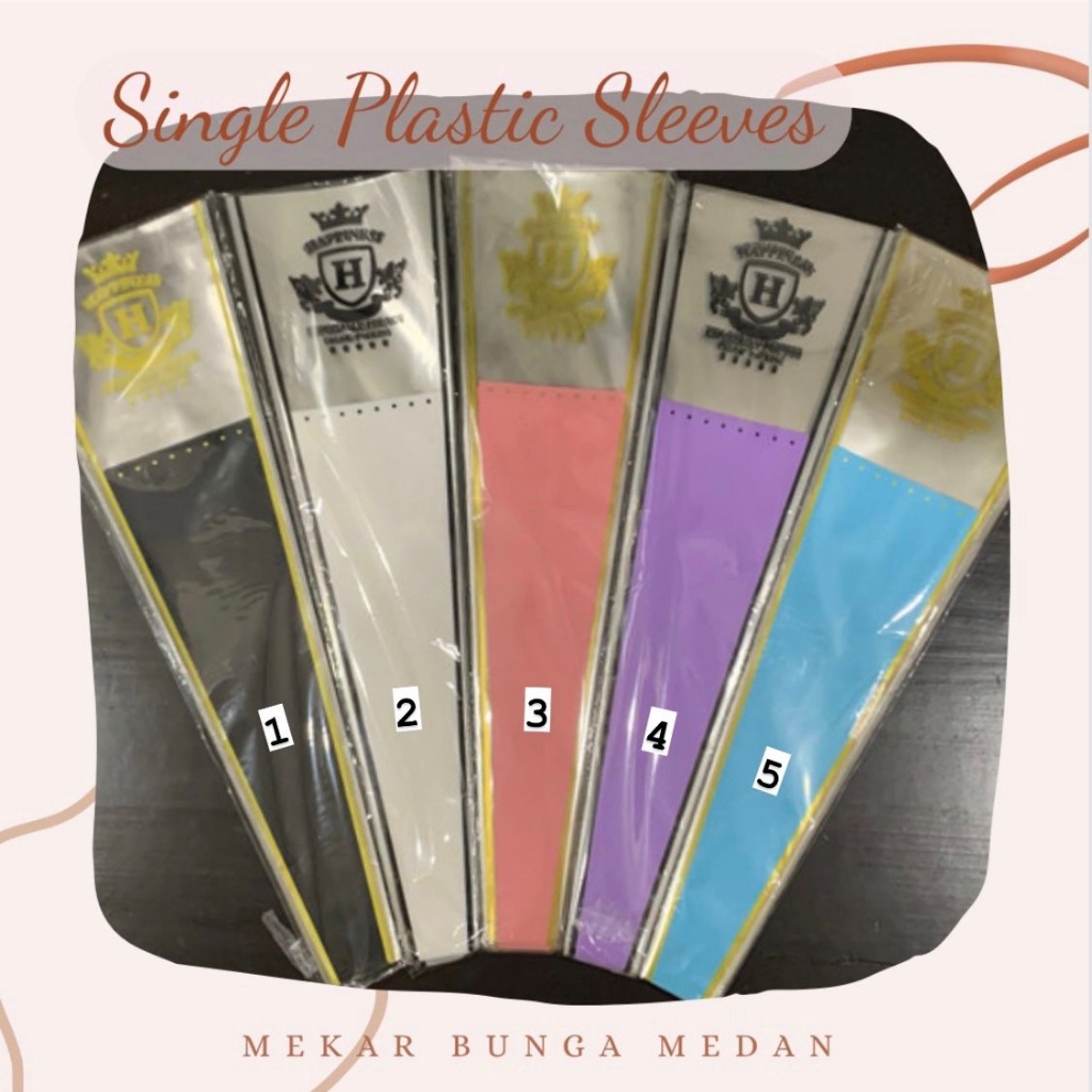 

(KF 35) - (50pc) Plastik Mawar / Rose 1 Tangkai Single Flower Plastic Sleeves Kantong Bunga Gold Lettering Happiness