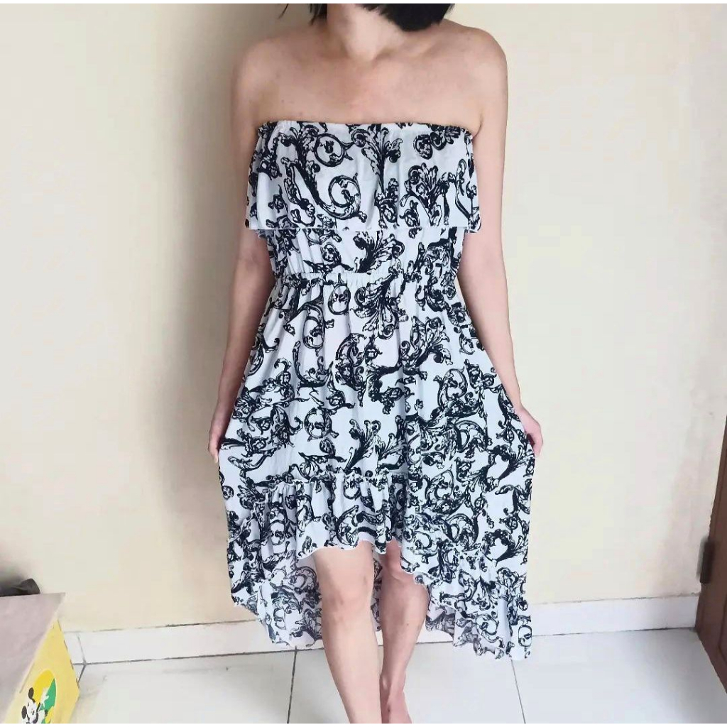 Long Dress Panjang Batik Asimetris Putih