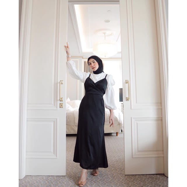 Setelan Dress Tali Stephanie Set Dress Satin Camisole Hijab Kamisol Terbaru