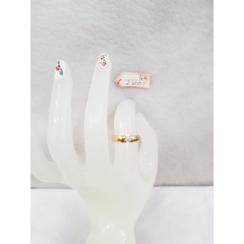 CP3355F320F cincin kawin model persegi permata putih emas kuning asli berat 2.600 no 12 d 1,6 kadar 