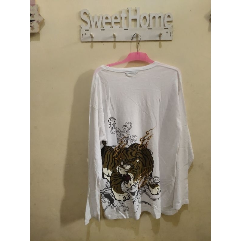 Kaos T shirt tee Longsleeve Sukajan  Tiger White Made in japan XL