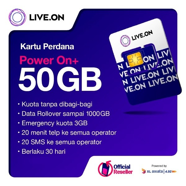 Kartu Perdana Live On 50 GB Paket Internet XL Axiata 4.5G LiveOn 50GB