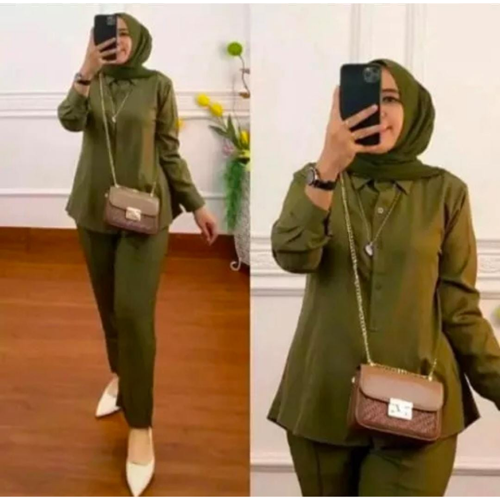 Baju Setelan Wanita Celana Panjang Rayon Polos