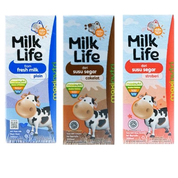 

Milk Life Susu UHT Plain cokelat stroberi 200ml