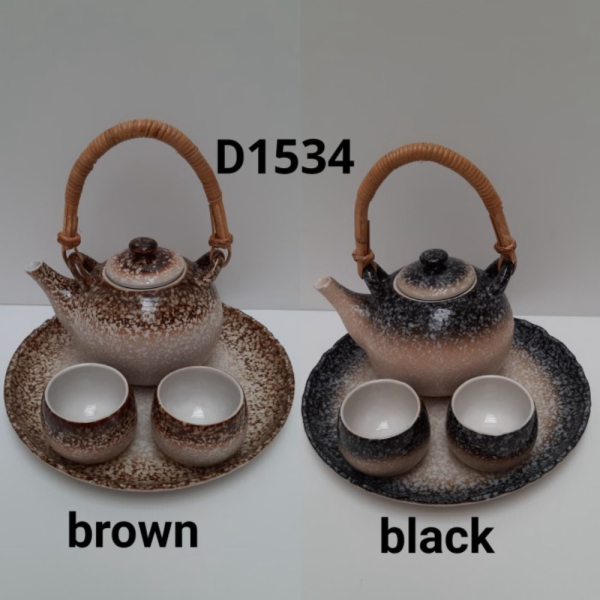 Promo GOJEK GRAB TEKO KERAMIK SET GELAS MOTIF ANTIK TEKO SET TEASET D1534SET - Hitam Murah