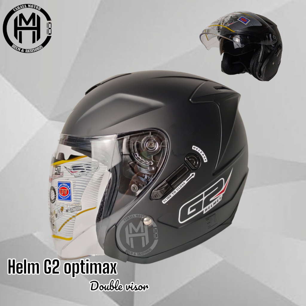 HELM G2 OPTIMAX SOLID HITAM DOFF|HALF FACE DOUBEL VISOR|HELM SNI