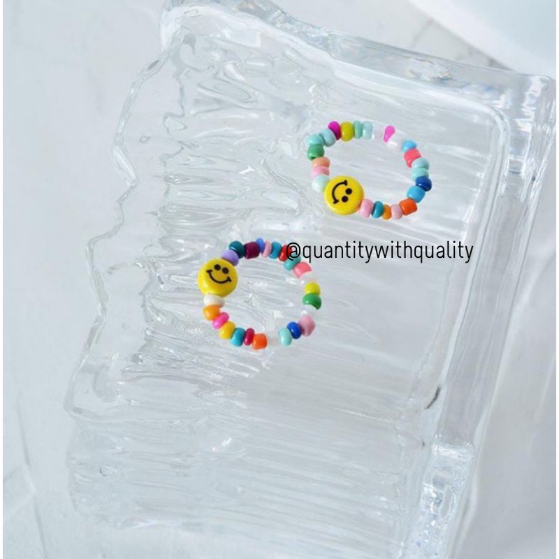 Cincin Manik Smile Wanita Mix Beads Campur Warna Fancy Ceria Import Benang Mulur Premium