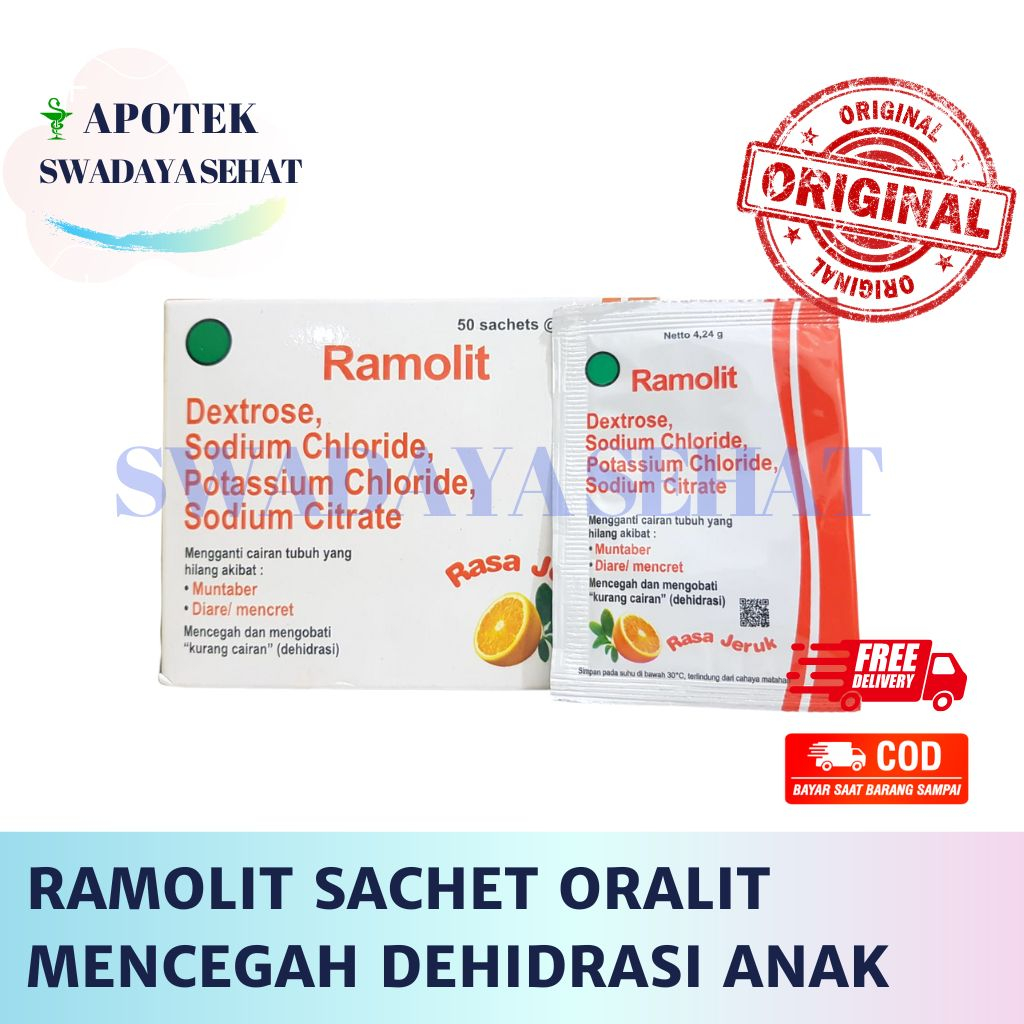 RAMOLIT SACHET - Bubuk Oralit Gula Garam Orange Mencegah Dehidrasi Anak Bayi Diare Muntah 4.24Gram J
