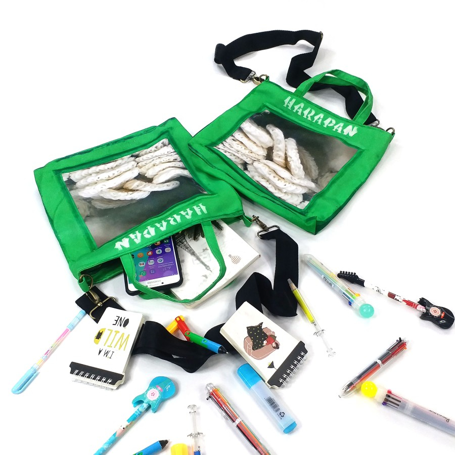 Tas Selempang Bahu Combo Totebag Kaleng Kerupuk Harapan Hijau Lucu