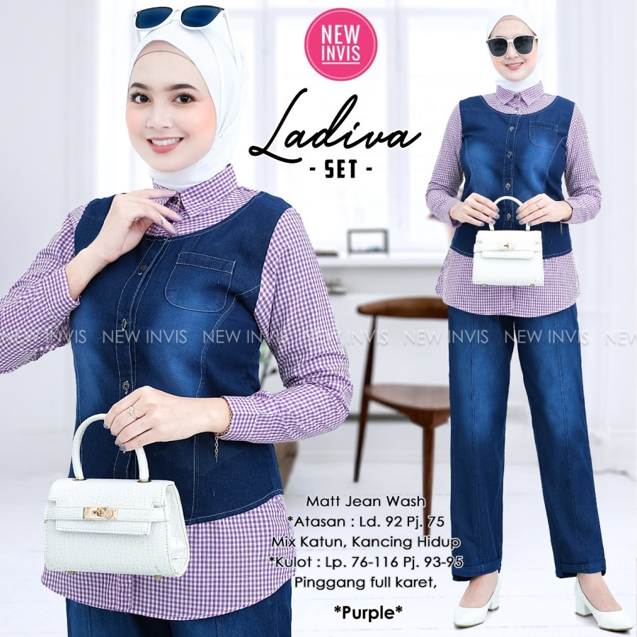 Ladiva Set Setelan Blouse Kemeja Vero dan Celana Amanda Navy DM