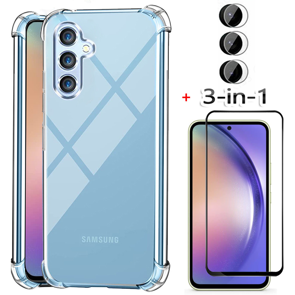 Case Samsung A34 5G PAKET 3in1 Case Bening Tempered Glass Camera Lens Casing Hp Samsung A34 5G