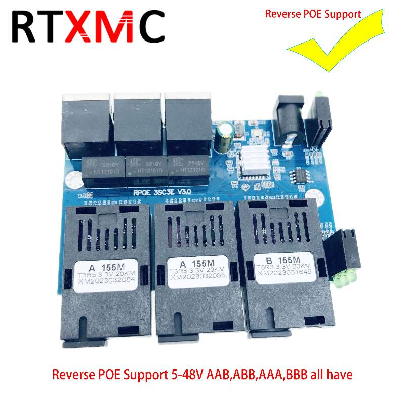 MEDIA Converter 3 FO 3 Lan 10/100 Support POE