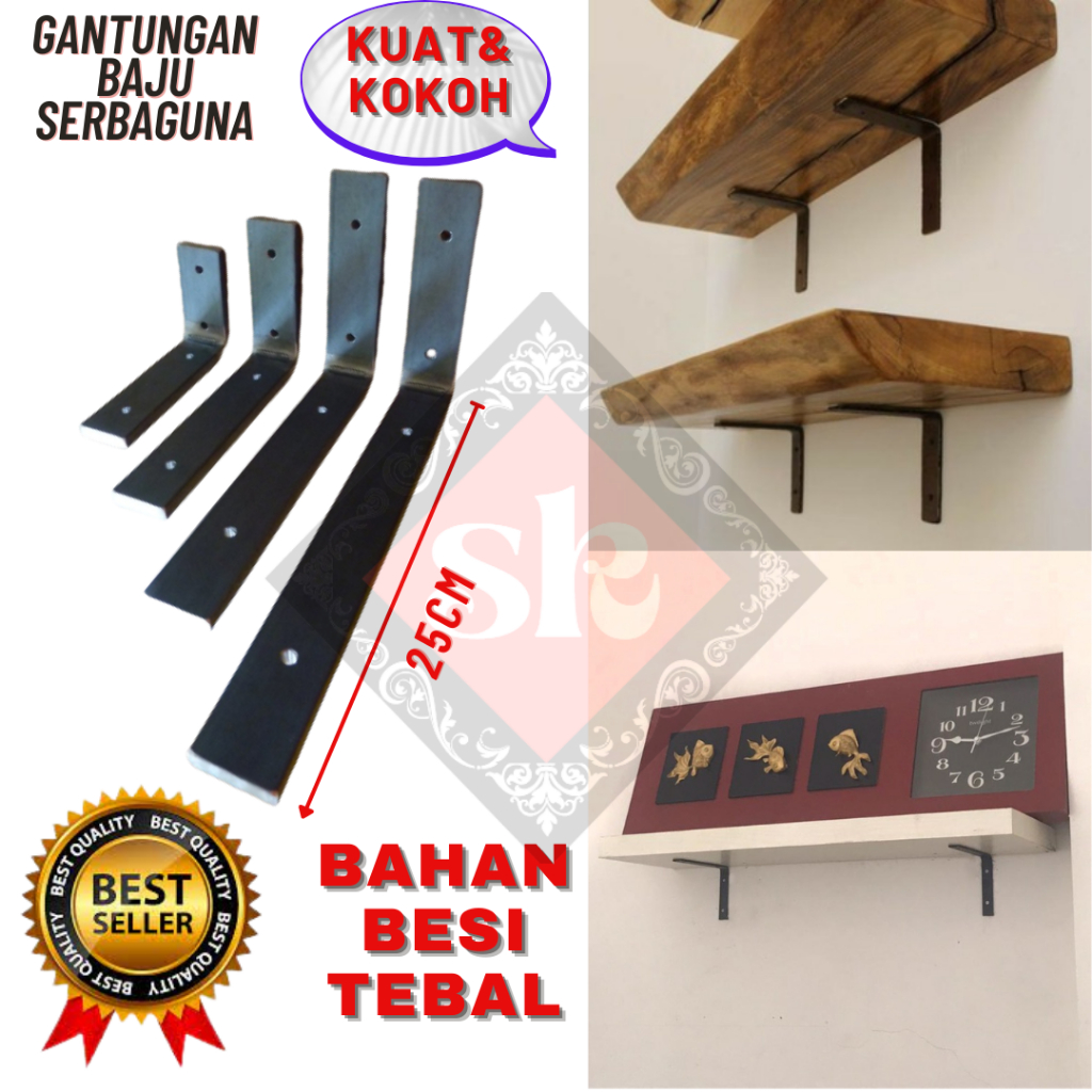 Rak dinding Plat besi siku Plat besi L Plat besi Tebal Ambalan tempel dinding Kuat dan Kokoh Produk 