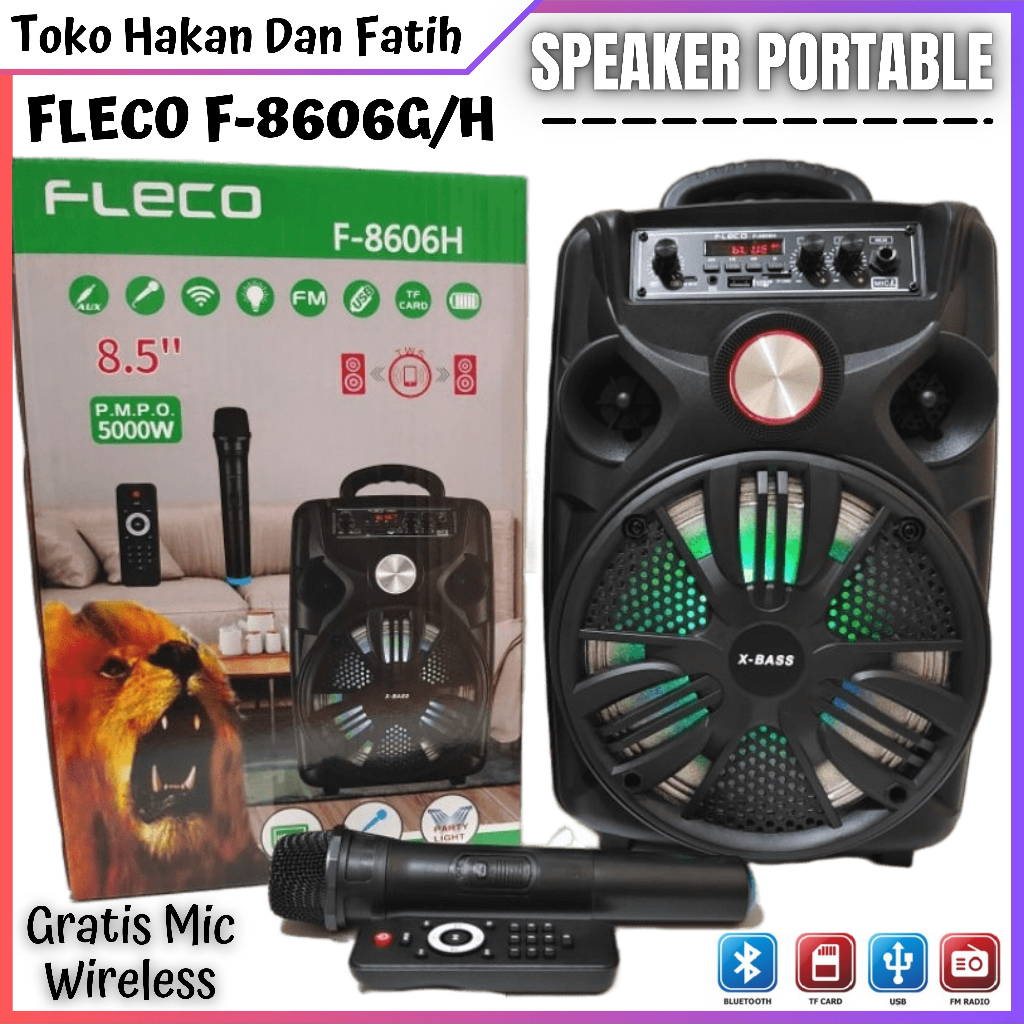 Speaker Bluetooth Karaoke FLECO F-8606G / F-8606H 8,5 Inch Bonus Microphone Wireless Karaoke | FLECO