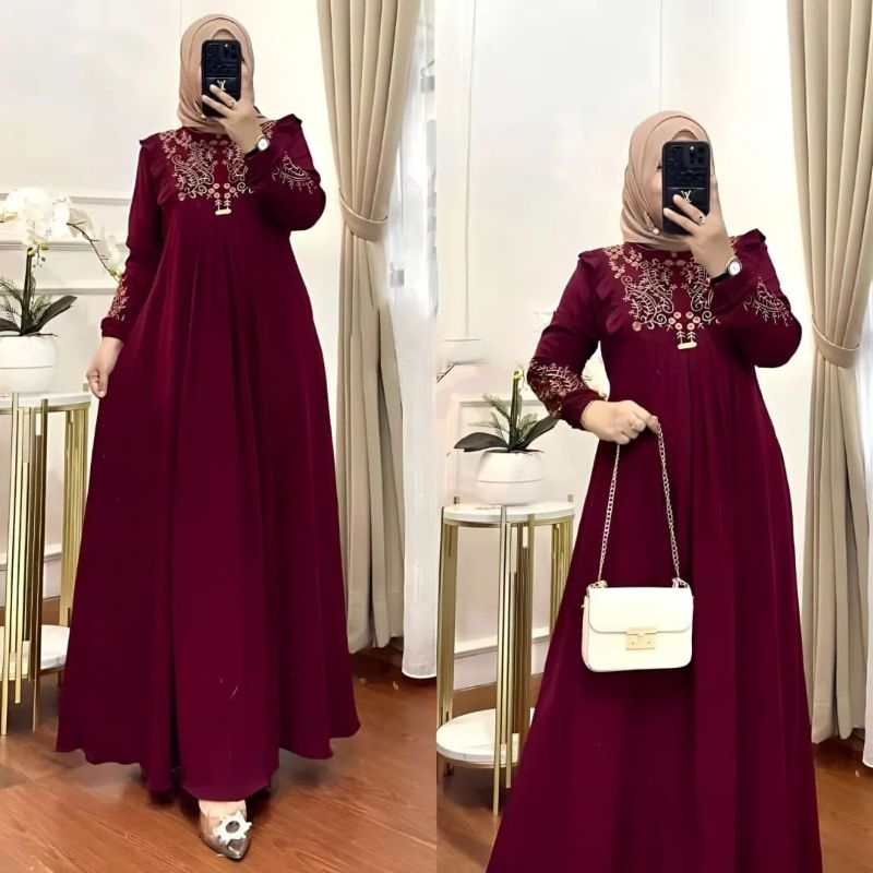 Lunara Dress Gamis Muslim Wanita Bahan Cringkle Gamis Malaysia Fashion wanita