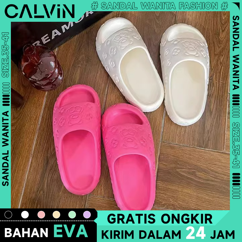 Sandal jelly wanita import korea murah Sandal slop karet wanita motif beruang Lucu Sendal wanita kek