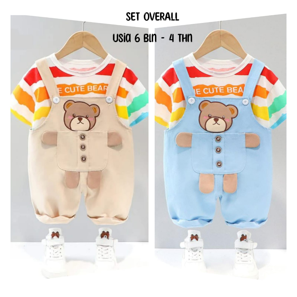 Baju Setelan Kodok Overall Bear Import Anak Laki-Laki Perempuan Baju Kodok Cowok Cewek 6 Bulan -4 Ta