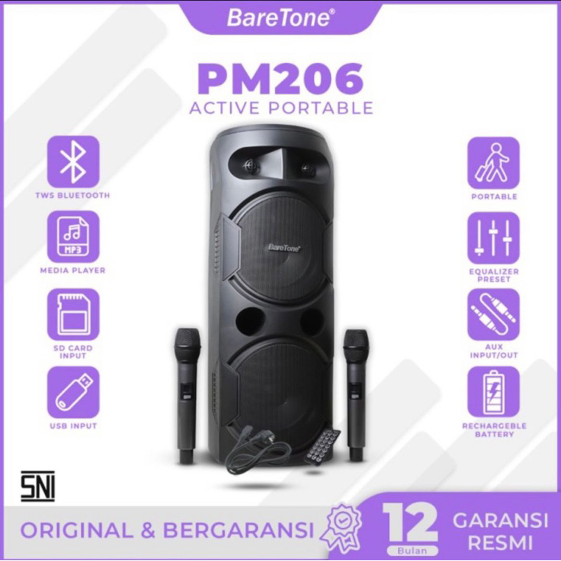 Speaker Portable Wireless Baretone PM 206 Original BARETONE PM206