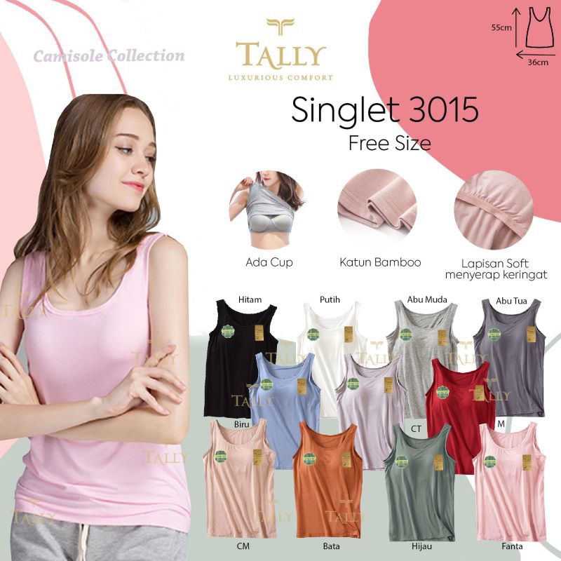 Singlet dewasa ada busa/ tengtop busa/ tanktop panjang 3015 tally