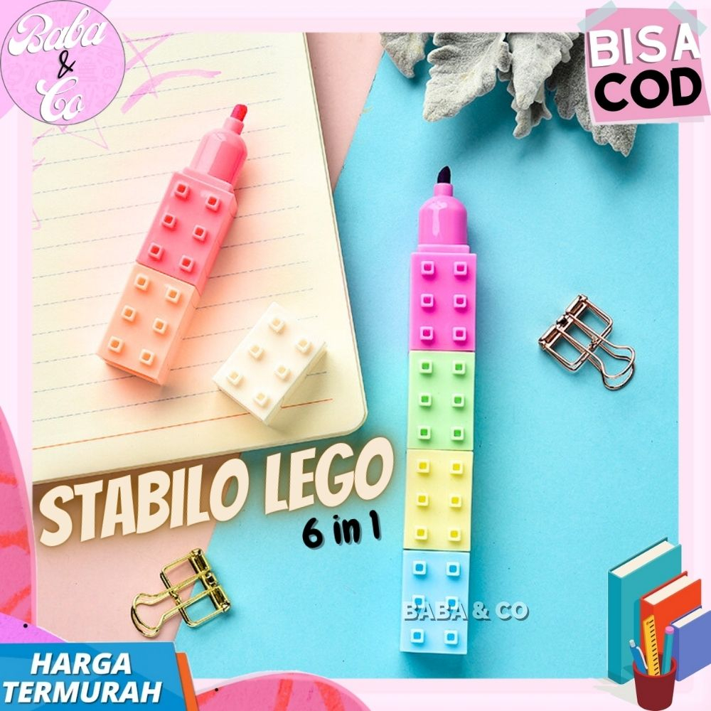 HIGHLIGHTER LUCU UNIK MURAH HIGHLIGHTER LEGO LUCU UNIK 1 SET 6pcs STABILO LEGO UNIK STABILO PUZZLE