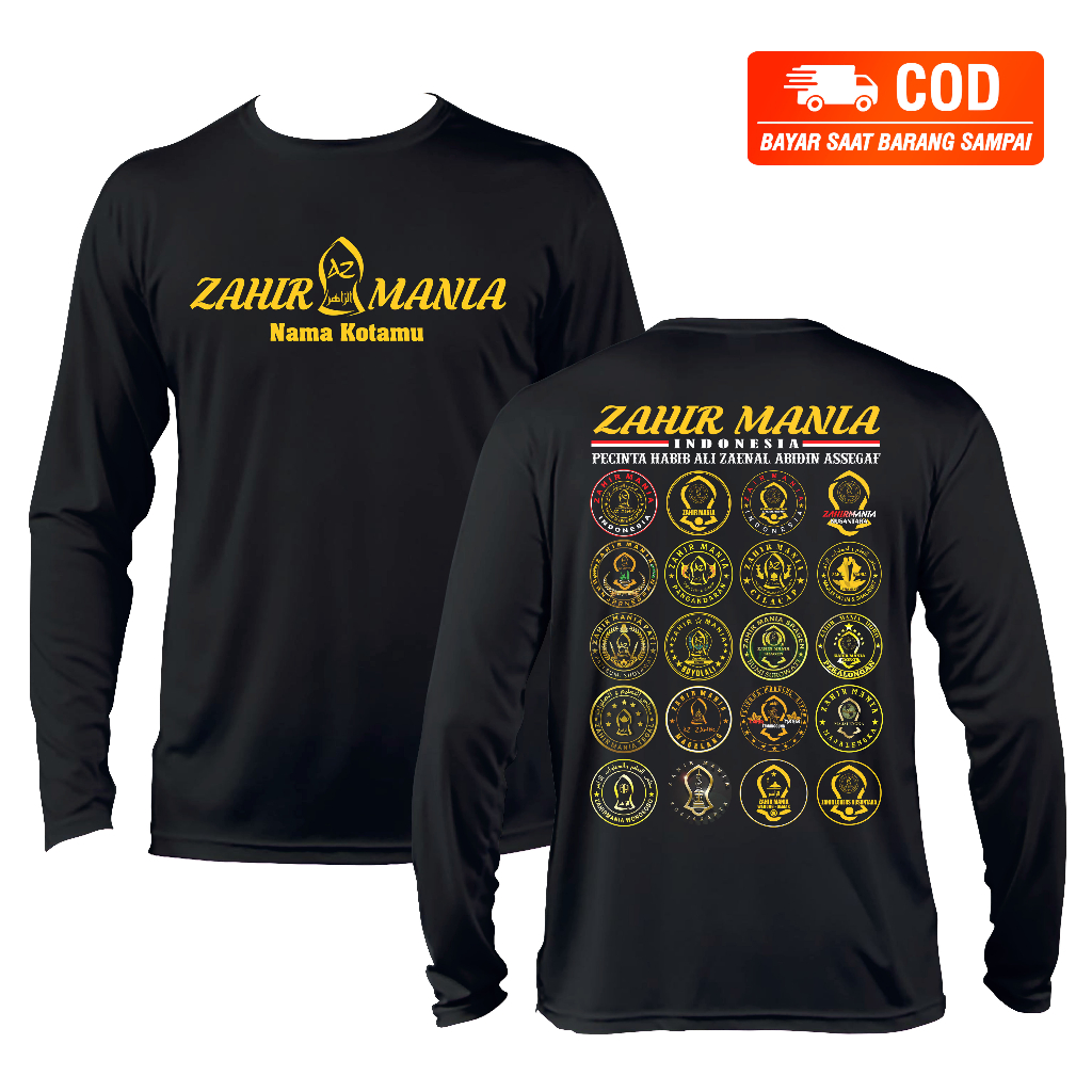 Kaos ZAHIR MANIA CUSTOM NAMA KOTA Kaos Dakwah Kaos Pecinta Sholawat Kaos Az Zahir Kaos Distro Pria