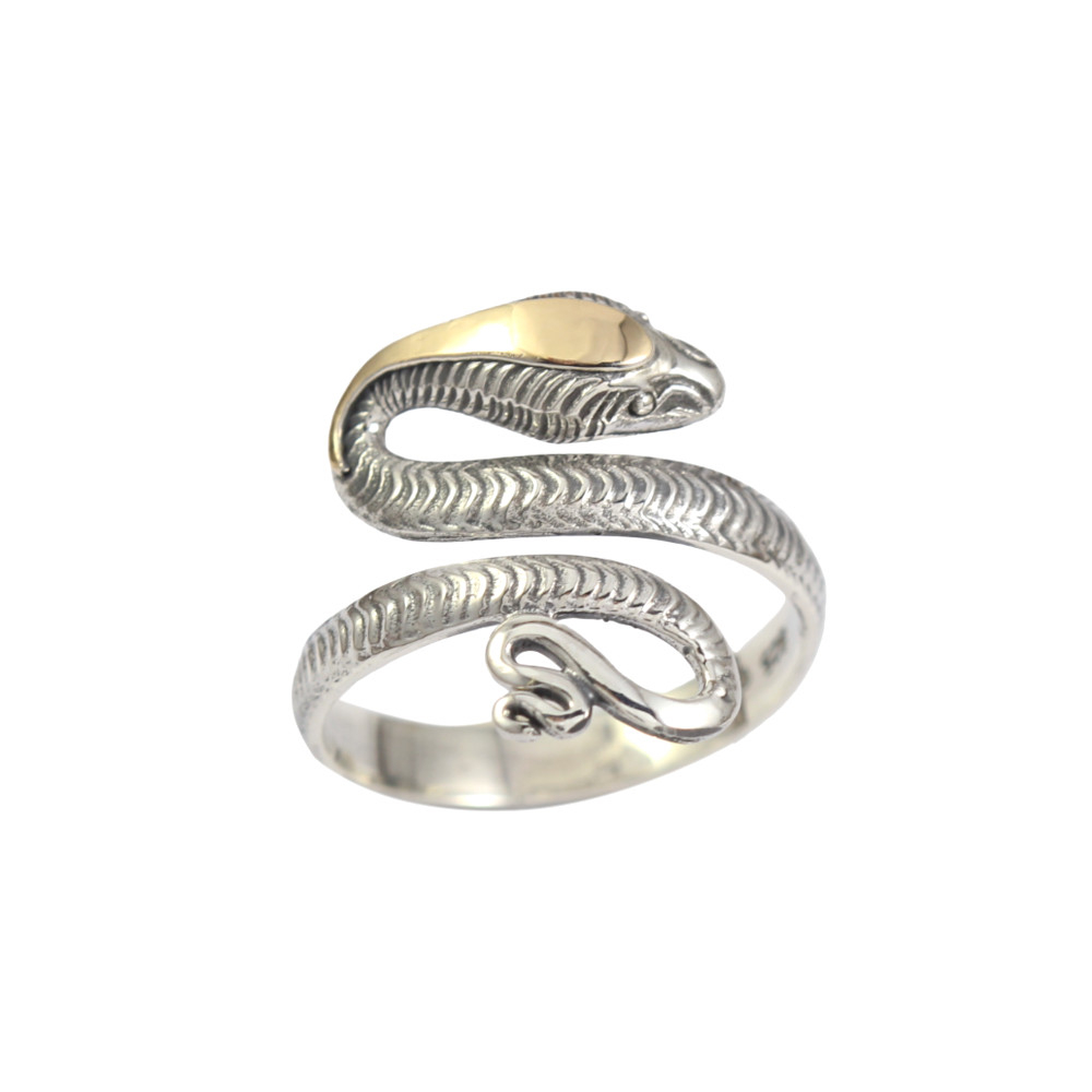 Cincin Perak Pria Wanita Ular Emas  R490