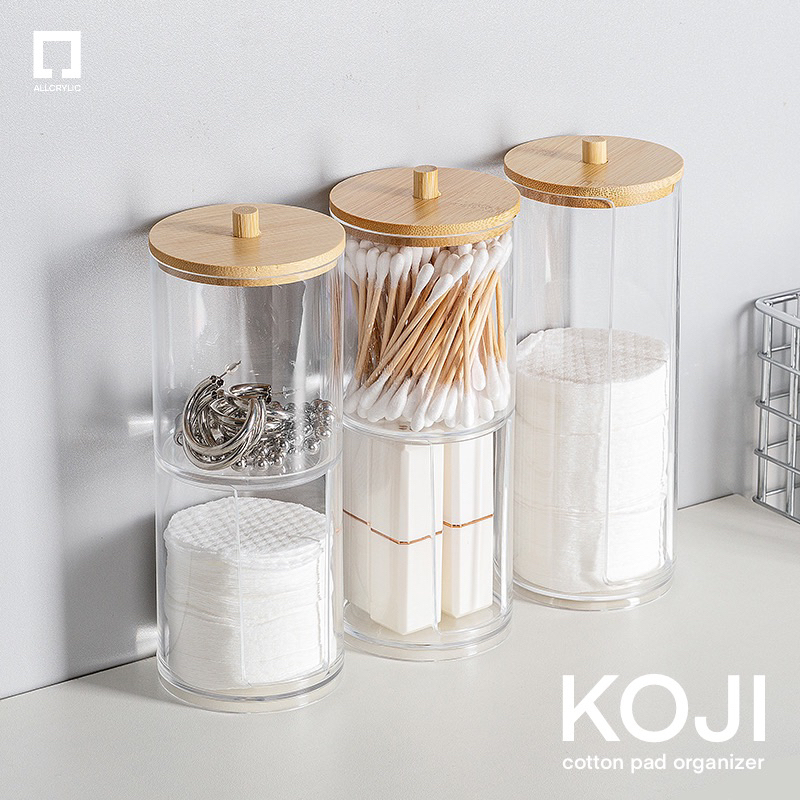 「ALLCRYLIC」Tempat Kotak Kapas Wajah KOJI Akrilik Skincare Make up Cotton Bud Transparan Estetik Nail