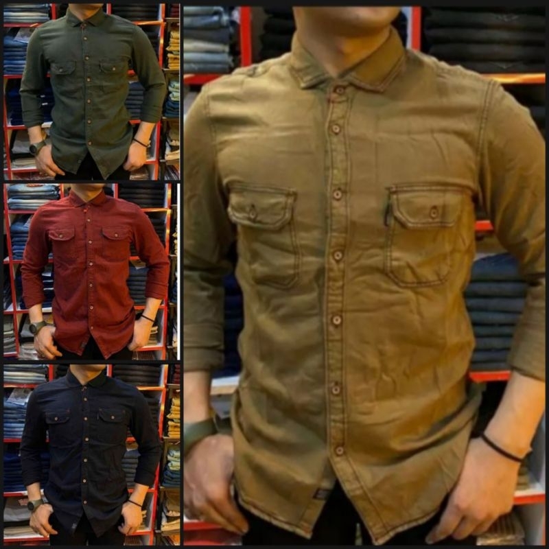 Kemeja denim pria dewasa kemeja denim pria lengan panjang