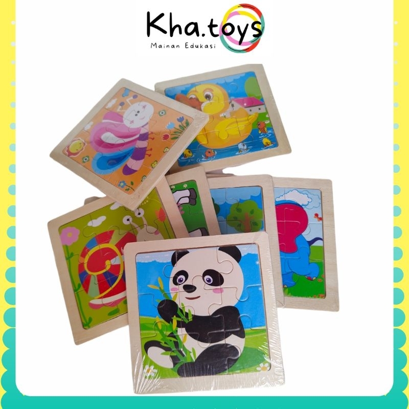 PUZZLE KAYU 10cm - bebas pilih gambar geometri hewan mainan paud kb tk edu toys by khaw outfit maina