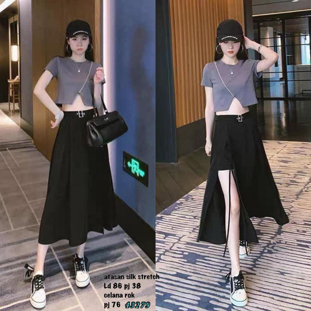 Setelan Set Rok Celana Bahan Silk Kombi Katun| Bahan Katun Import