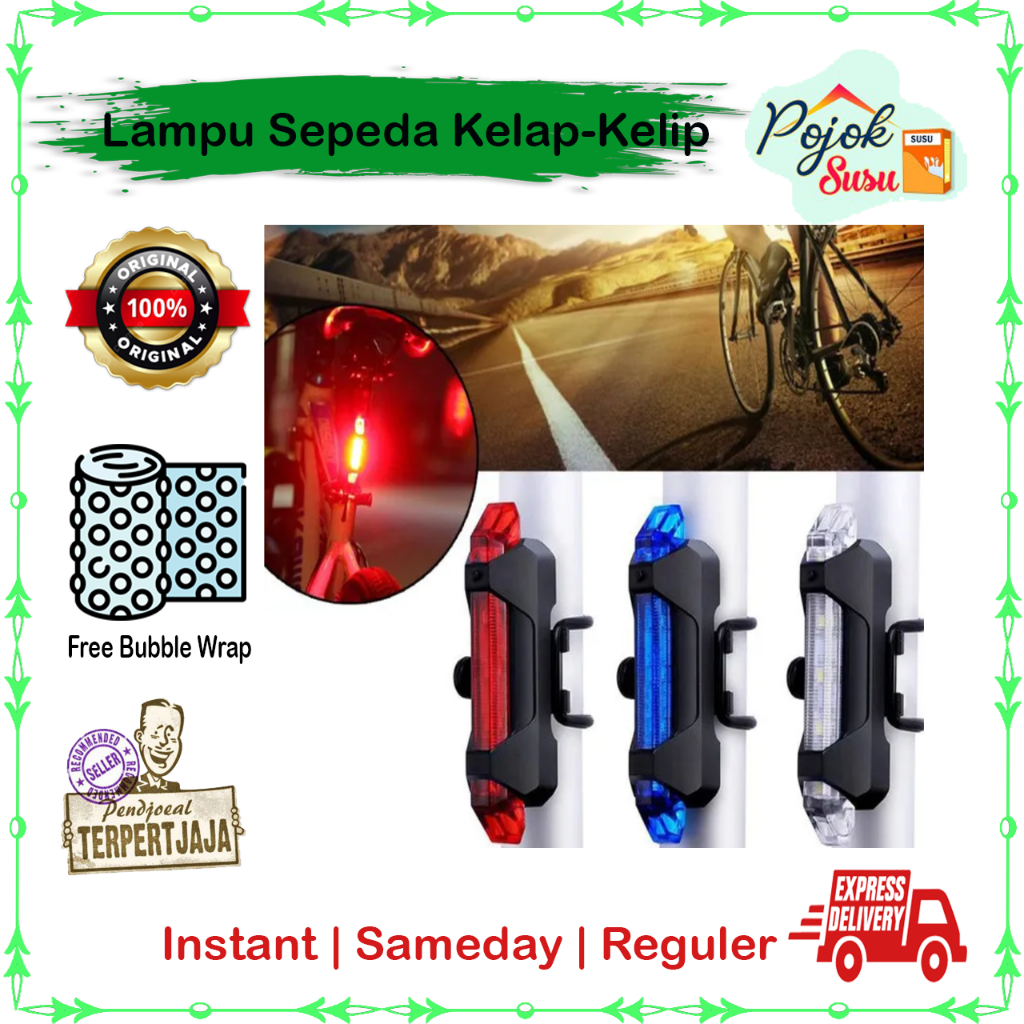 Lampu Sepeda Kelap Kelip LED USB Rechargeable Anti Air