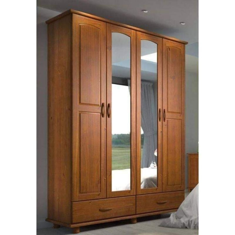 Almari pakaian pintu 4 kombinasi kaca kayu jati
