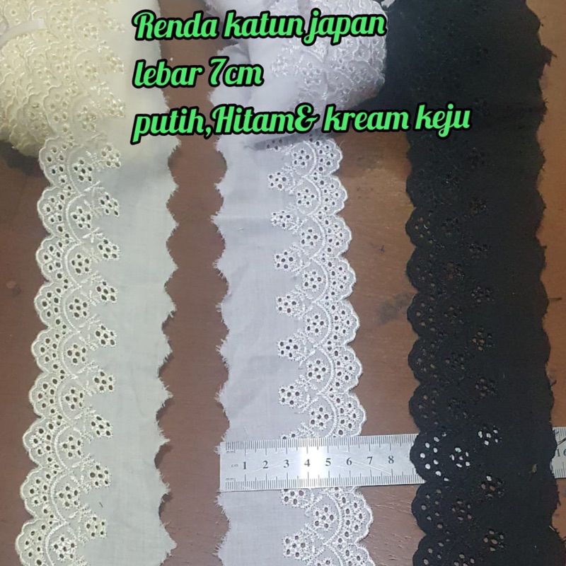 Renda katun japan 7cm/Renda mukena L.7cm 1rol isi 15yard(-+13,5mtr)