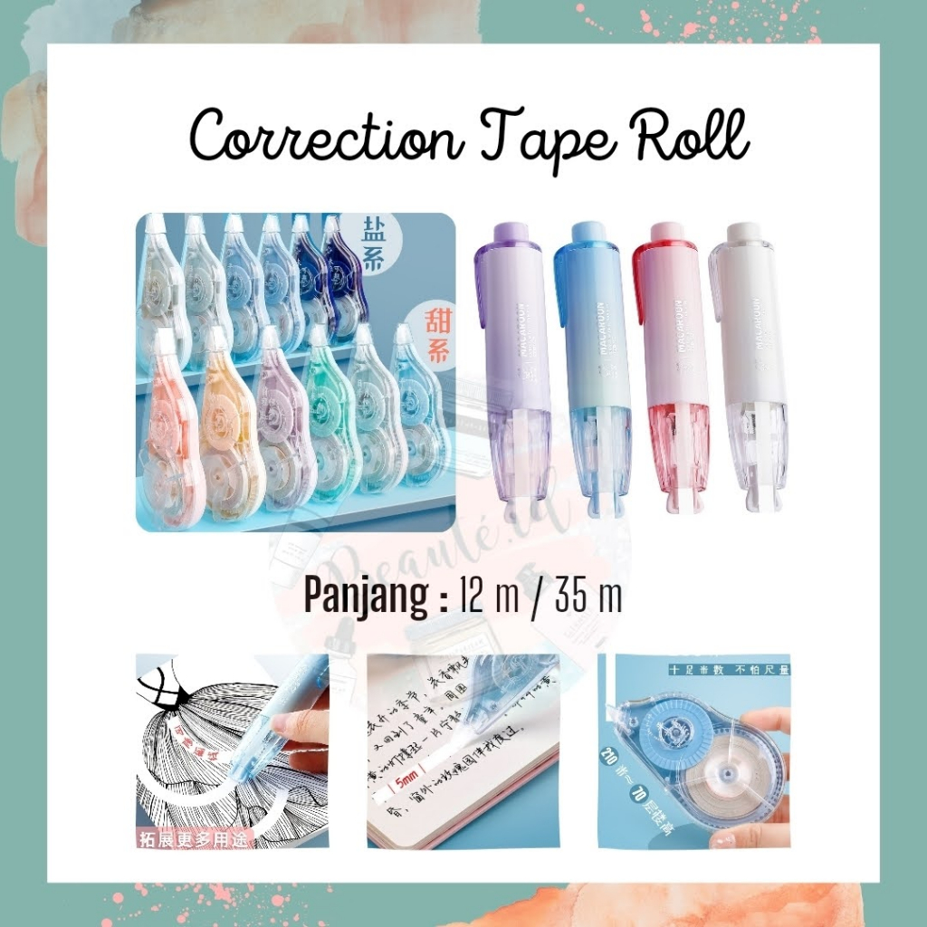 

Correction Tape Roll Panjang 12 / 35 m Tipe Ex Kertas Buku Catatan Tulis Model Gulungan Besar Jumbo Berkualitas Lucu Aesthetic Roller Penghapus Tinta Pulpen ATK Untuk Sekolah Anak Mahasiswa Pelajar dan Kantor