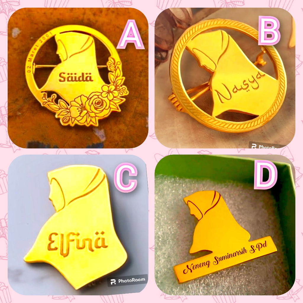 Bros Nama Lapis Emas / Bros Titanium / Bros Wanita / Bros Muslimah / Bros Hijab / Bros Jilbab / Bros