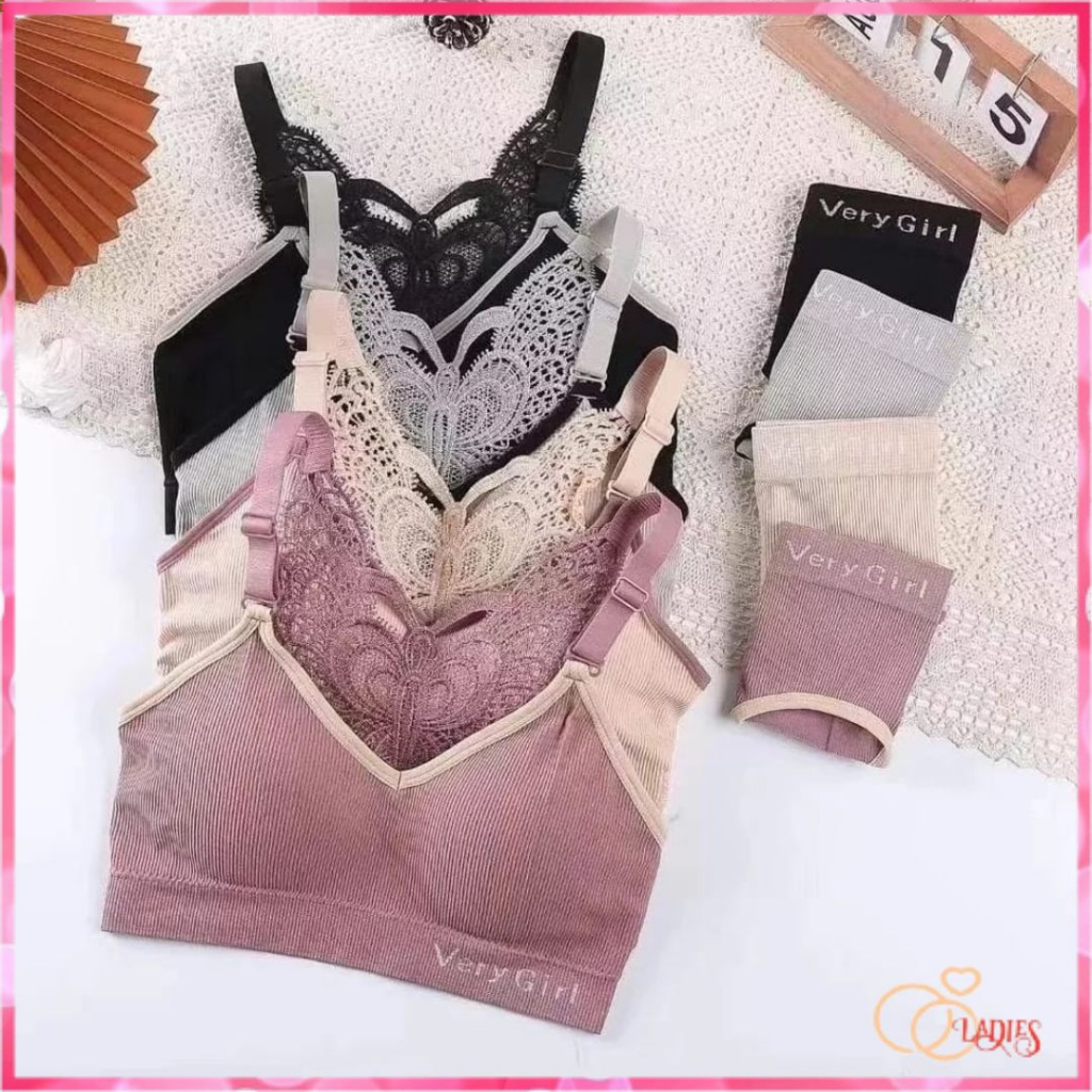 Ladies Bra Sport BH Wanita 1 Set Bra Model Seamless Renda Kupu-Kupu dan Celana Dalam Terbaru Fashion