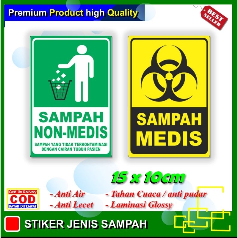 Stiker sampah medis sticker pemilahan sampah medis dan sampah non medis rumah sakit klinik puskesmas