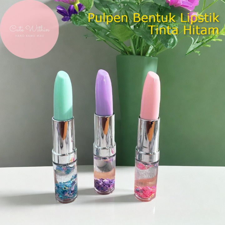 

Pulpen Bentuk Lipstik Tinta Hitam 0.5 mm - bolpoint unik aesthetic korea viral 1 pack