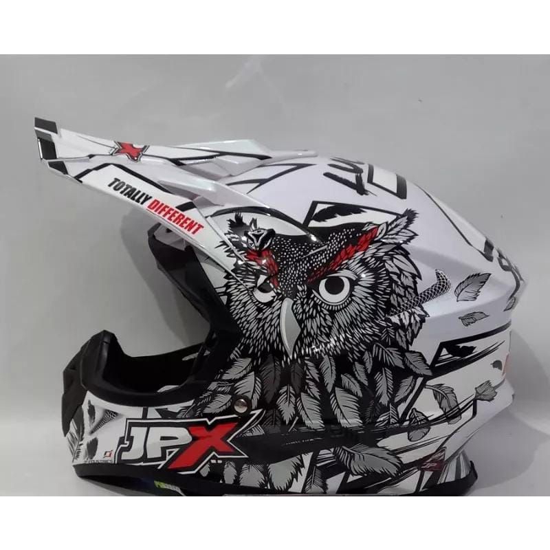 HELM JPX FOX -1 CROSS X13 BLACK WHITE BURUNG HANTU