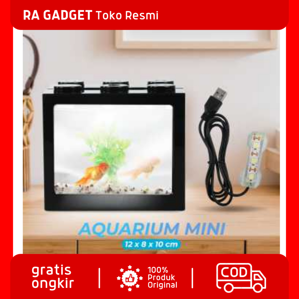 Aquarium Lego Fish Tank Block 4 Windows 12x8x10cm White LED / Aquarium Akuarium Aquascape Hias Hiasa