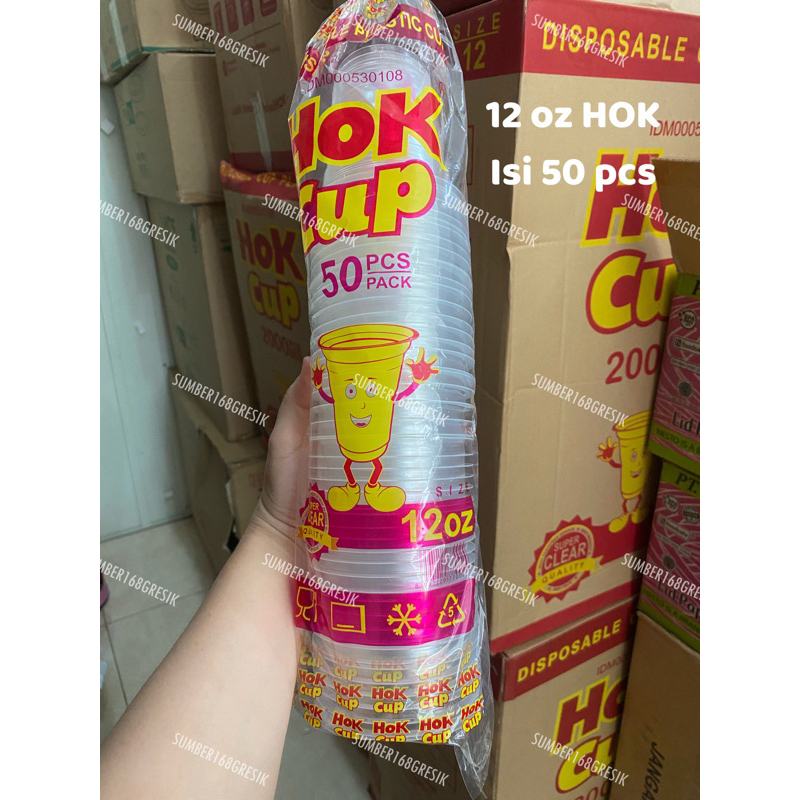 [50 pcs] GELAS PLASTIK 12 oz HOK | HOK CUP 12oz DATAR