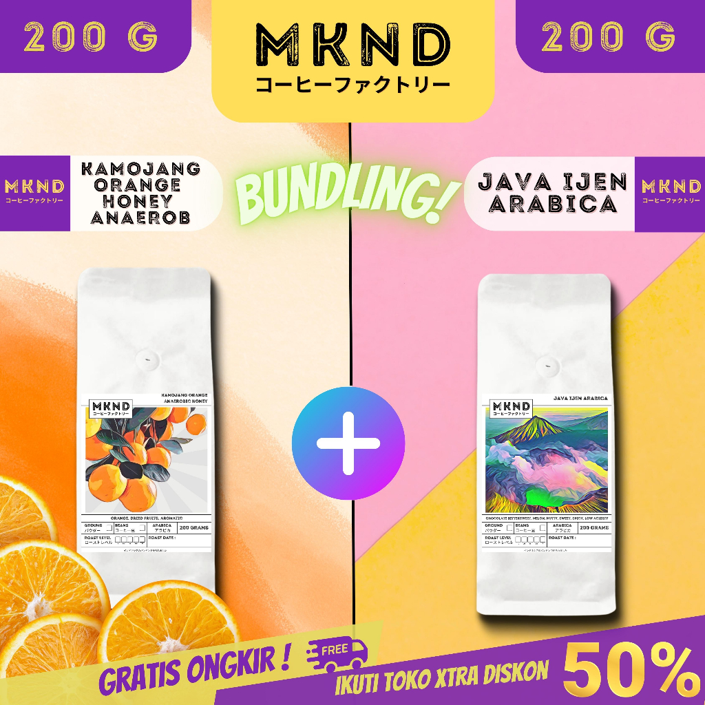 

MKND® BUNDLING HEMAT 2X200 KOPI ARABIKA KAMOJANG ORANGE HONEY ANAEROB SPECIALTY COFFEE SINGLE ORIGIN + KOPI ARABIKA JAVA IJEN BLUE MOUNTAIN NATURAL GRADE 1 PROMO DISCON | BIJI BUBUK | SINGLE ORIGIN | PREMIUM COFFE | ROASTED BEANS | MANUAL BREW | COFFE ROA