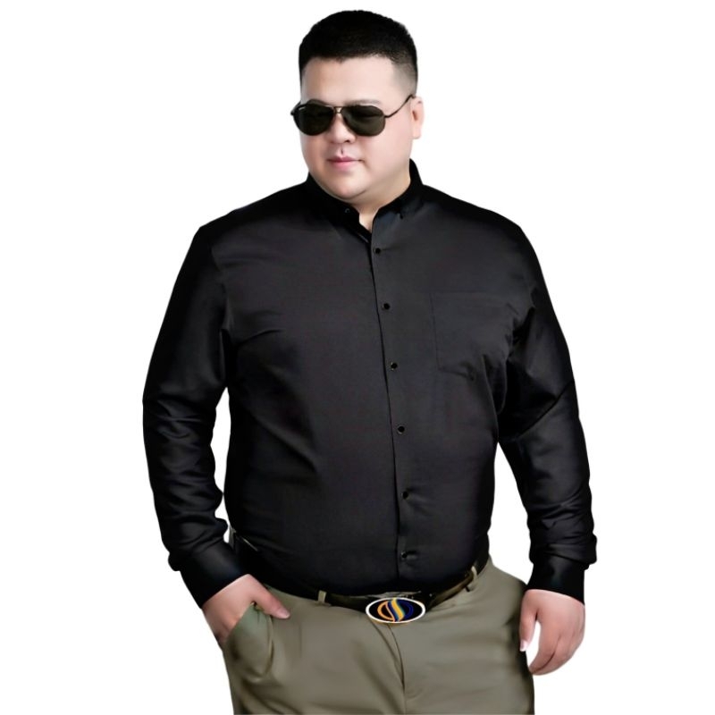 kemeja cowok polos lengan panjang JUMBO hem pria kantor hitam navy putih maron army
