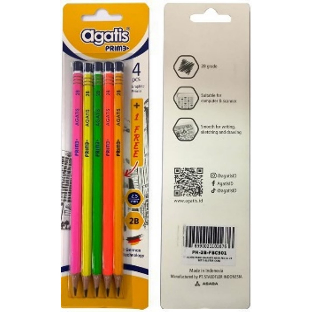 

AGATIS PRIME WOOD HEXAGONAL GRAPHITE PENCIL 2B NEON / PENSIL 5 PCS