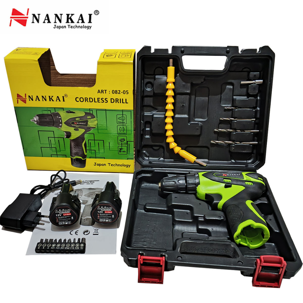 HARGA diskon Nankai Japan Technology Mesin Bor cordless Besar 10 mm Baterai 12V 12 Volt Plus Acc